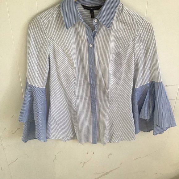 White House Black Market Striped Bell Sleeve Top - Picture 4 of 8